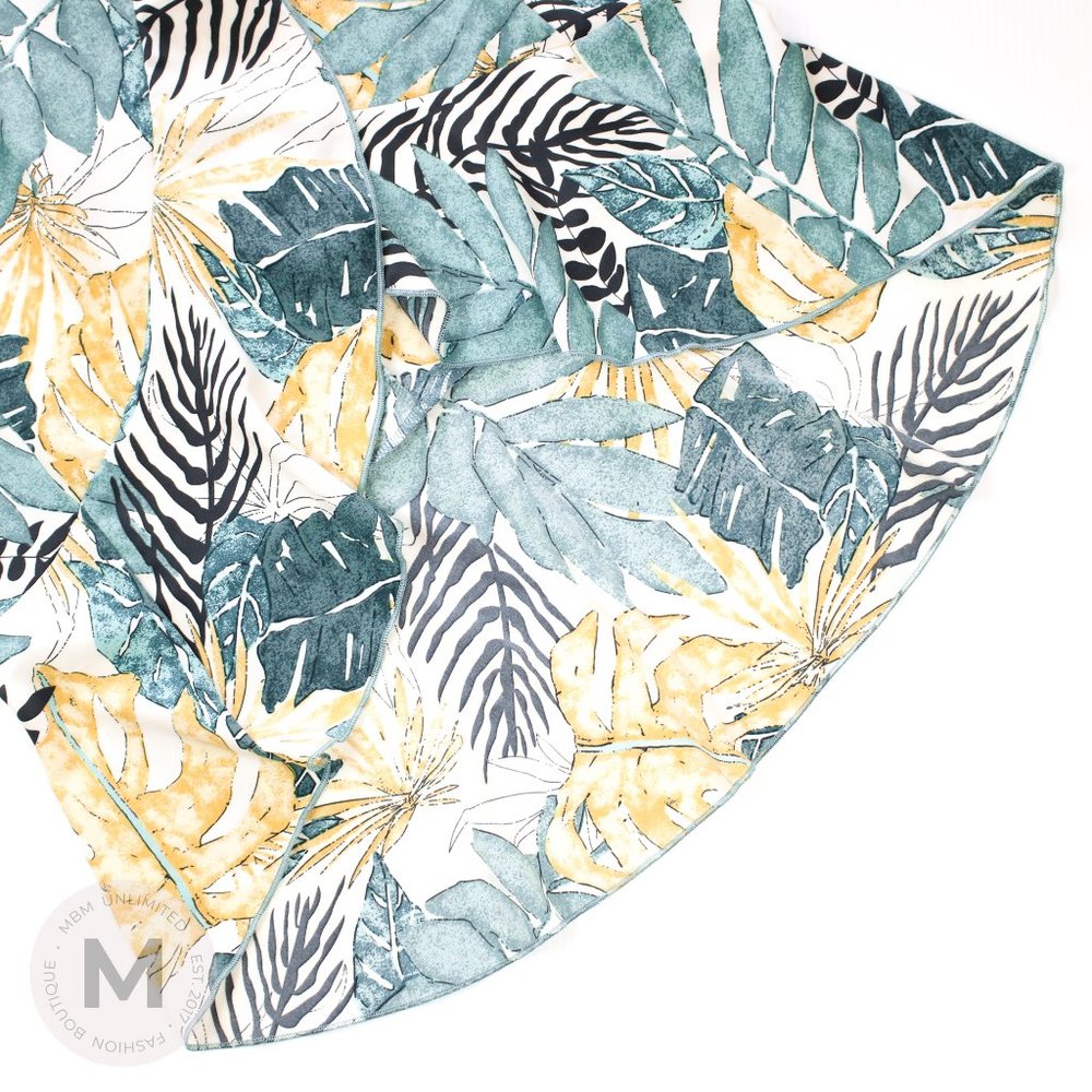 White Green Tropical Print Ruffle High Low Dress - Picture 7 of 9